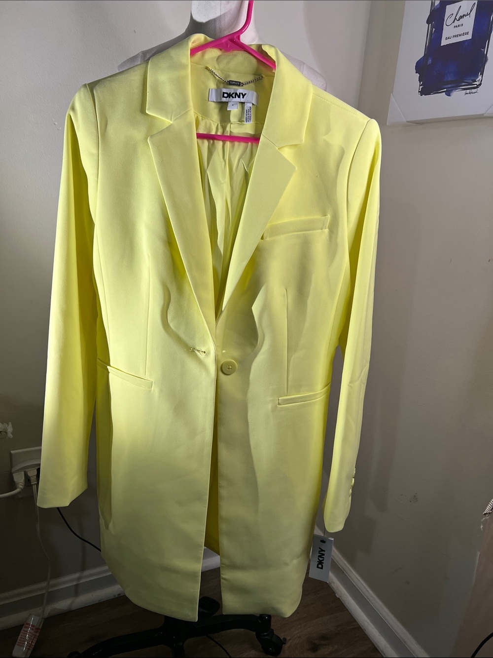 DKNY Neon Yellow Single-Button Longline Blazer